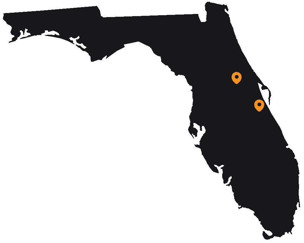 florida with location icons in brevard and sanford